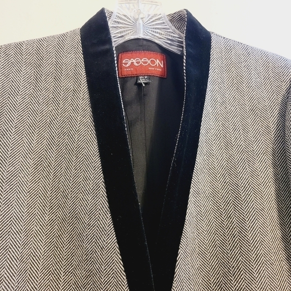 Sasson | Women's Vintage Chevron Striped Wool Jacket Blazer (Size 10/11) - Picture 3 of 15